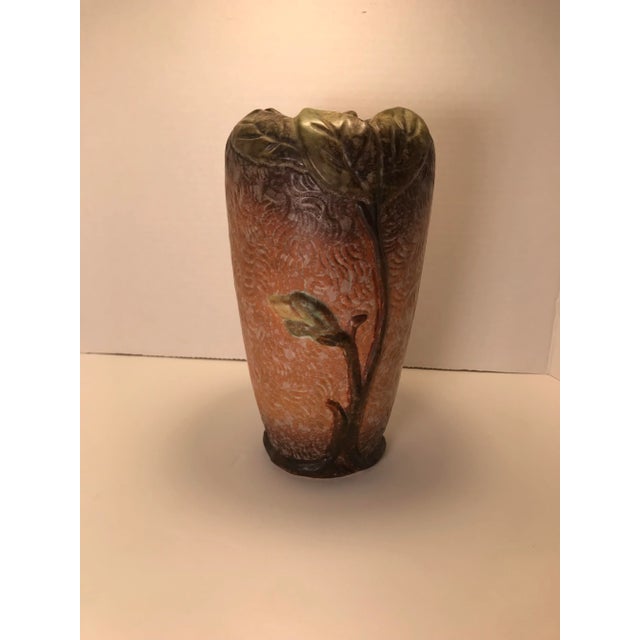 1910s 1920-1933 Art Deco Weller Malvern Line Mottled Brown Ceramic Vase Signed For Sale - Image 5 of 8