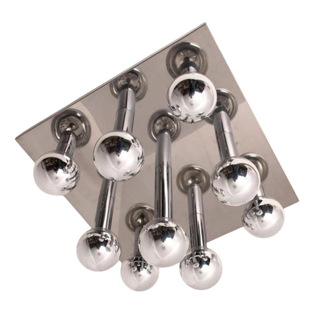 Large Flush Mount in Chrome and Perlmut by Motoko Ishii for Staff, 1970s, Set of 2 For Sale