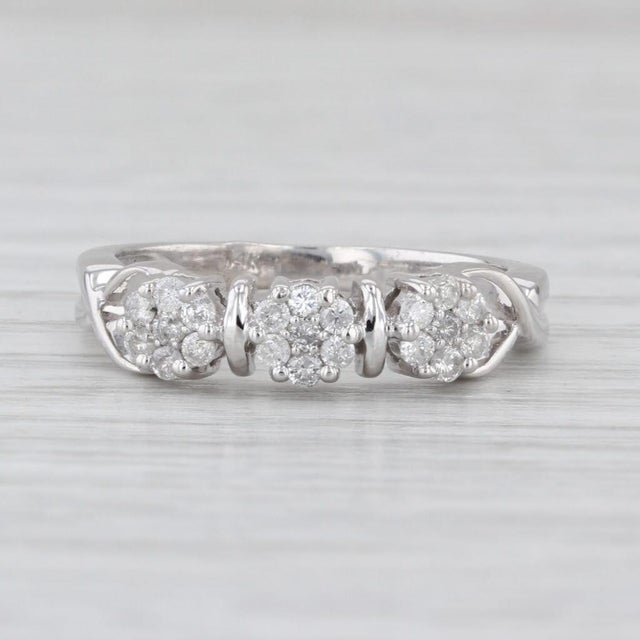 0.27ctw Diamond Flower Clusters Ring 14k White Gold Size 6 Stackable Bridal For Sale In Greensboro - Image 6 of 8