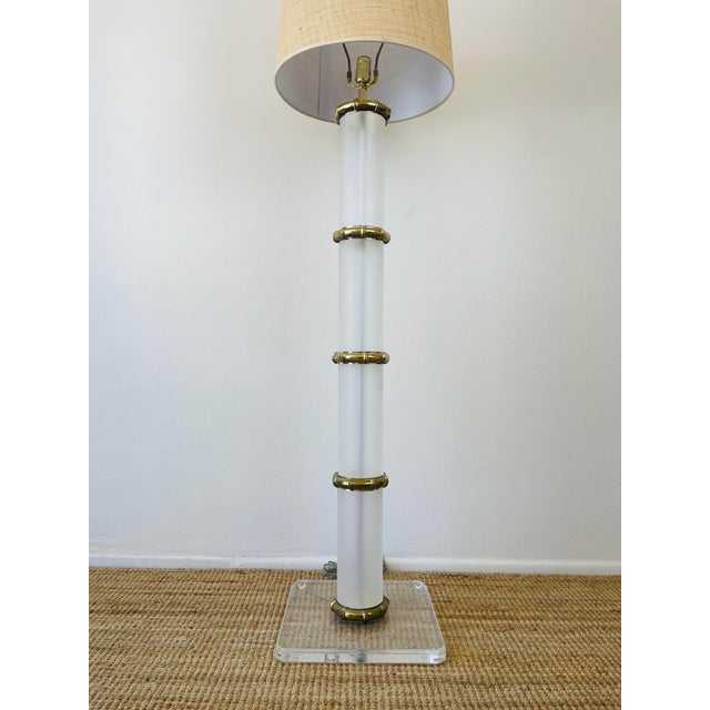 1970s Vintage 1970s Karl Springer Style Acrylic & Brass Faux Bamboo Floor Lamp For Sale - Image 5 of 7