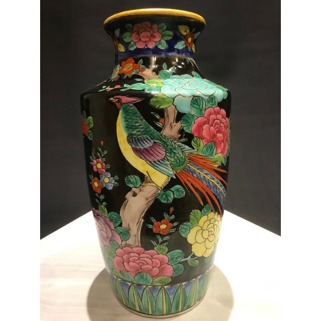 Vintage Large Chinoiserie Asian Vase Famille Bird Flower Butterfly For Sale - Image 12 of 12