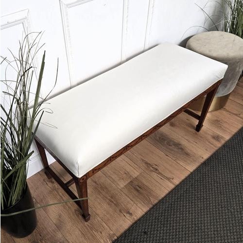 Neoclassical Italian Wooden Inlay Upholstered Bench, 1950s For Sale - Image 4 of 9
