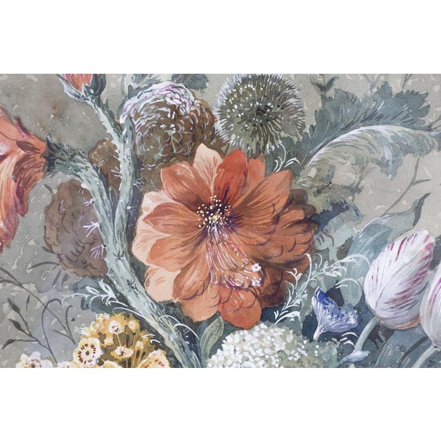 Paper 19th Century Flowers Bouquets Gouaches, Set of 2 For Sale - Image 7 of 11