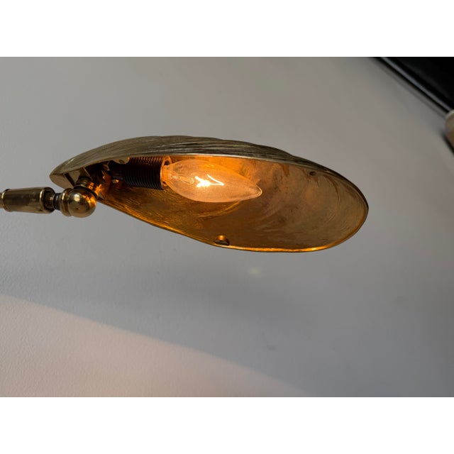 Vintage Brass Mussel Shell Table Lamp With Lucite Base For Sale - Image 4 of 11