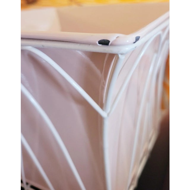 Pale Pink Lacquered Metal Caged Planter Pot For Sale - Image 11 of 11