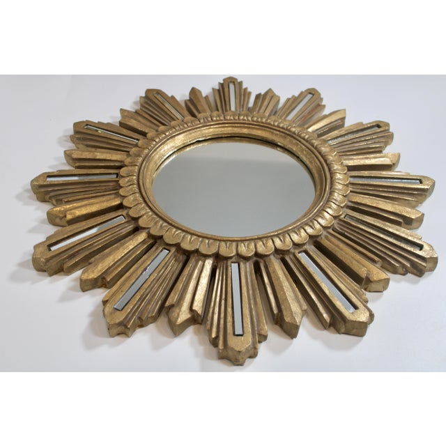Plastic Large French Hollywood Regency Vintage Sunburst Mirror For Sale - Image 7 of 10