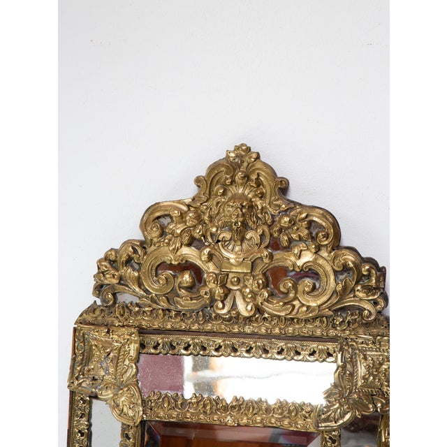 Antique French Embossed Brass Mirror with Crest, 1800s For Sale - Image 3 of 9