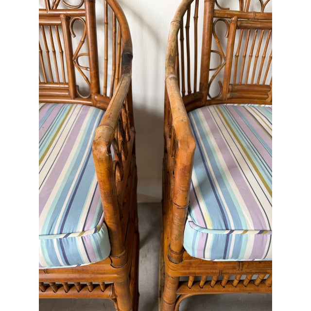 Vintage Brighton Pavilion Style Bamboo Accent Dining Chairs With Cushions - A Pair For Sale - Image 10 of 18