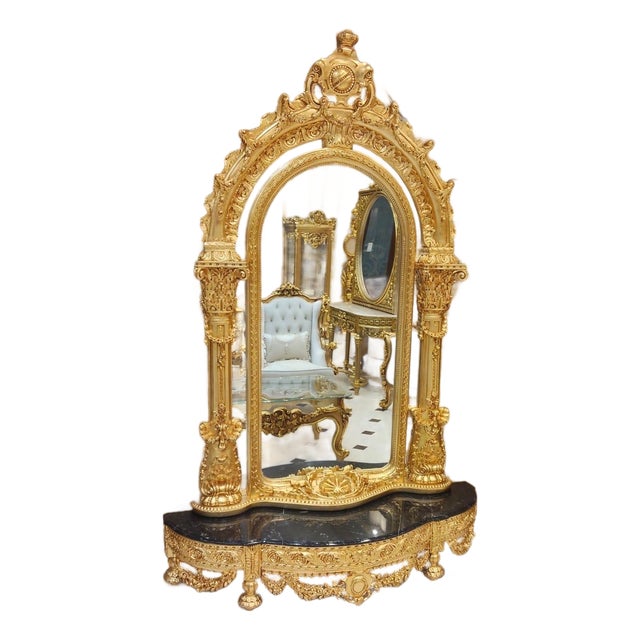Vintage Baroque Style Console Mirror 82'' H For Sale
