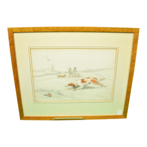 Mid 19th Century "Two Huntsmen Quail Shooting in a Field" Drawing by Henry Alken
