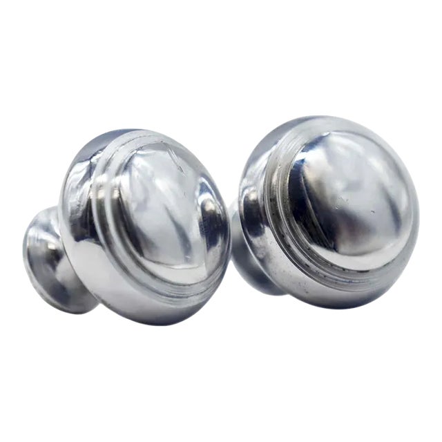 Pair of Vintage Chrome Plated Brass Concentric Drawer Knobs For Sale
