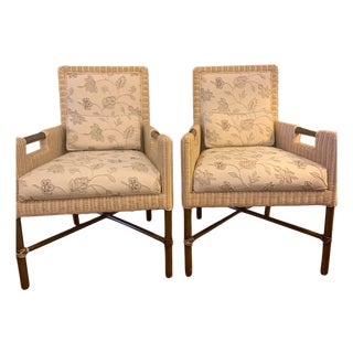 McGuire Woven Bamboo Rattan and Hardwood Armchairs (Pair) For Sale