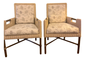 McGuire Woven Bamboo Rattan and Hardwood Armchairs (Pair)
