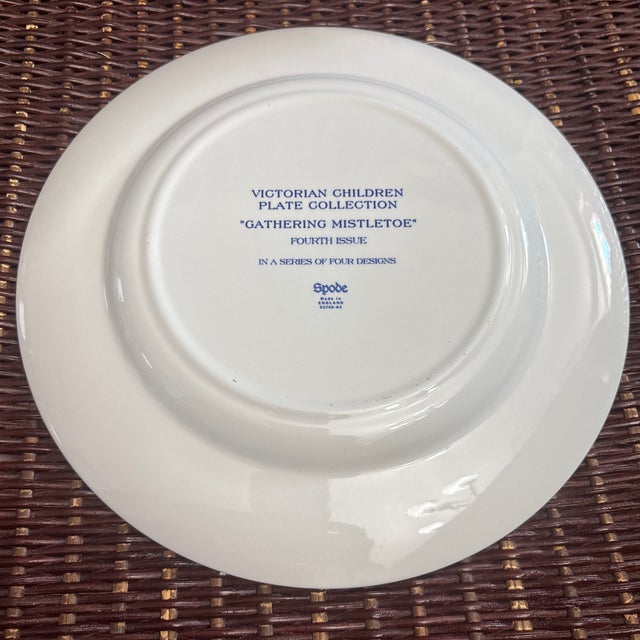 Spode 1970s Victorian Spode Christmas Plate “Gathering Mistletoe” - Set of 6 For Sale - Image 4 of 4