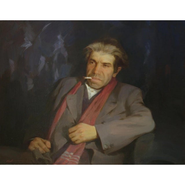 Large Male Portrait Oil Painting Original Ukrainian Artist Polyakov S. 70-90 For Sale