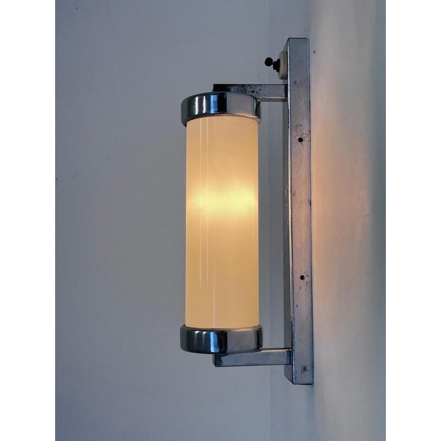 Bauhaus Chrome and Milk Glass Wall Lamp, Czechoslovakia, 1940s For Sale - Image 6 of 7