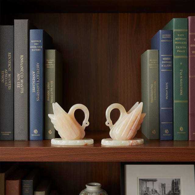 Late 20th Century Carved Onyx Swan Sculptures on Stone Bases – Pair For Sale In Austin - Image 6 of 6