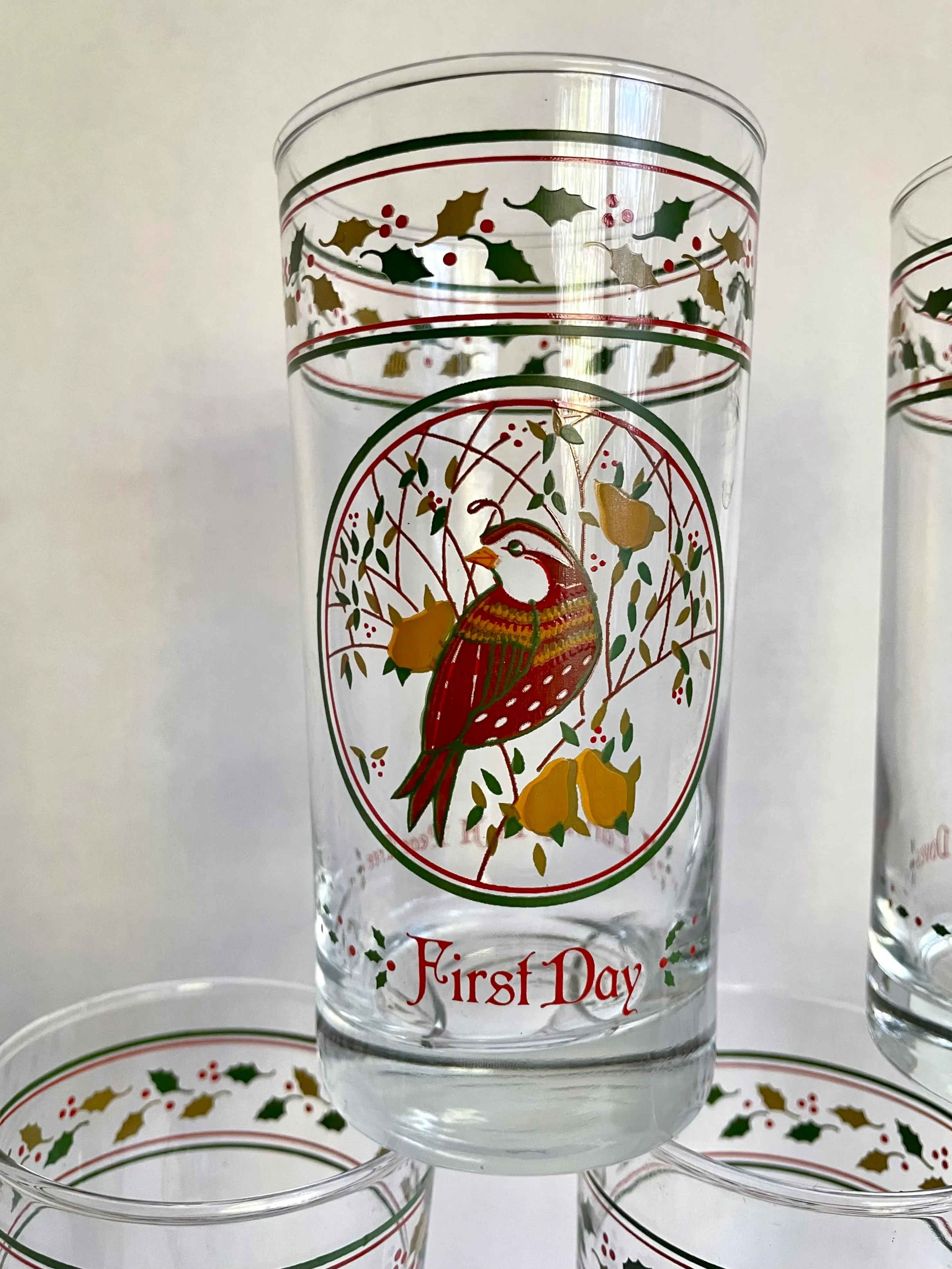 Complete Set 12 Days of Christmas Anchor Hocking Glasses