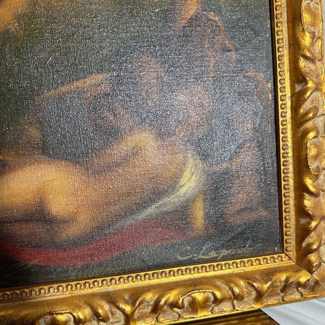 Vintage Oil Painting Nude Figurative Mythological Scene Gilt Frame For Sale - Image 4 of 11