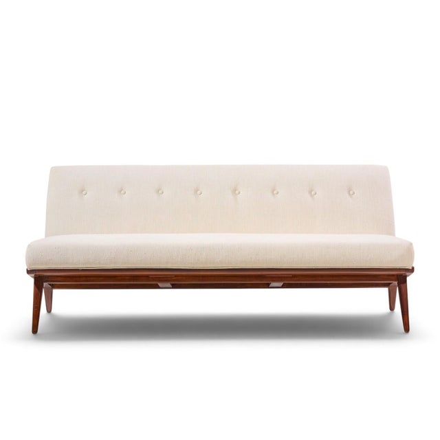 Jens Risom for Knoll Mid Century Walnut Settee Sofa This settee measures: 74 wide x 31 deep x 31 inches high, with a seat...