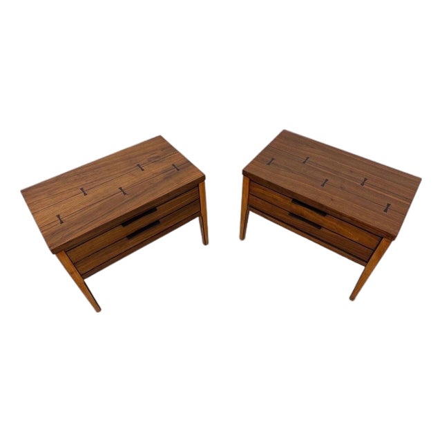 Mid-Century Modern Lane Tuxedo Walnut Nightstands - Set of 2 For Sale
