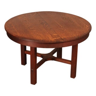 Antique L&JG Stickley Round Extendable Mission Oak Dining Table For Sale