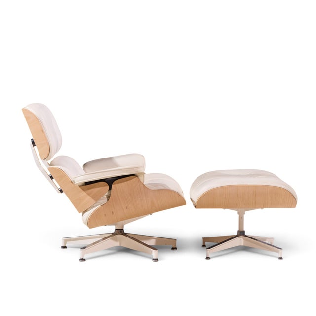 White Charles and Ray Eames for Herman Miller Mid Century White Oak Eames Lounge Chair and Ottoman For Sale - Image 8 of 10