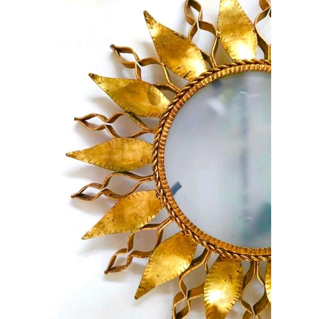 1950s Large Spanish Crown Sunburst Fixture in Gilt Metal and Frost Glass, 1950 For Sale - Image 5 of 10