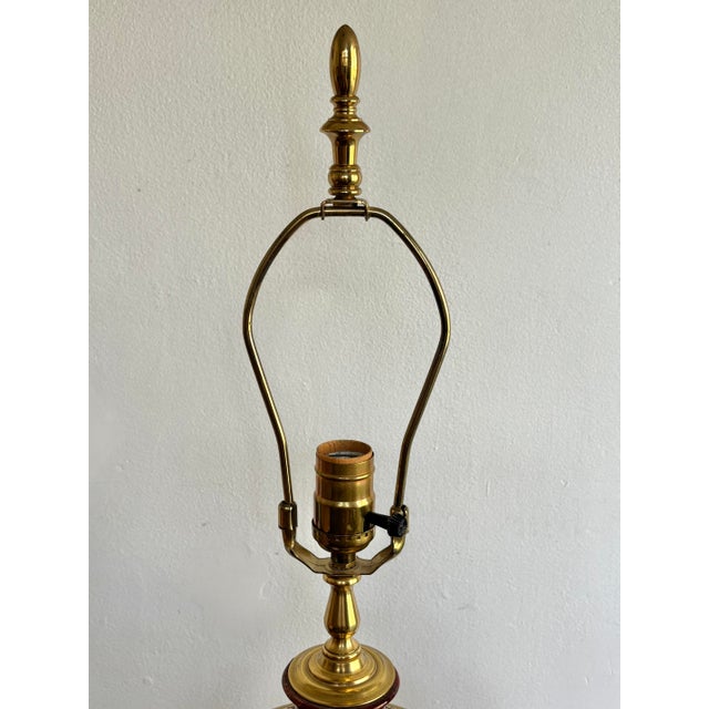 Metal Vintage Oxblood Red Brass Relief Lamp For Sale - Image 7 of 8