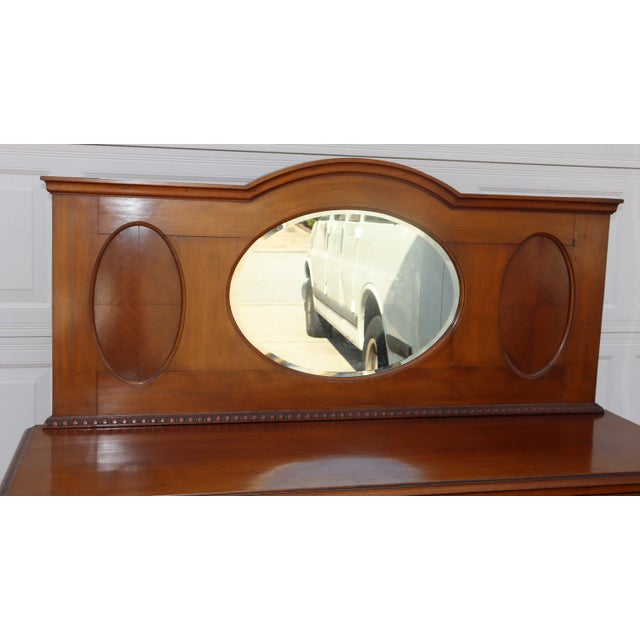 1940s Vintage Oak Sideboard Server With Beveled Mirror For Sale - Image 9 of 13