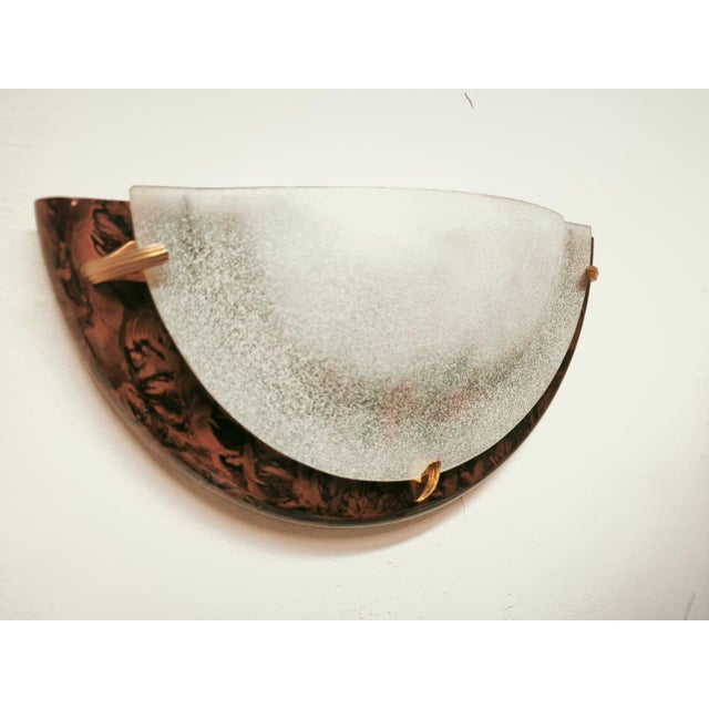 Wood Wall Lamp in Briar Root with Decorated Glass, 1980s For Sale - Image 7 of 9