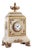 European White Alabaster Mantel Clock With 24k Gold Ormolu & Bim Bam Chime For Sale
