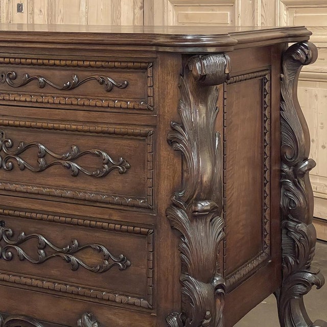 Antique Italian Rococo Revival Hand Carved Walnut Commode For Sale - Image 15 of 18