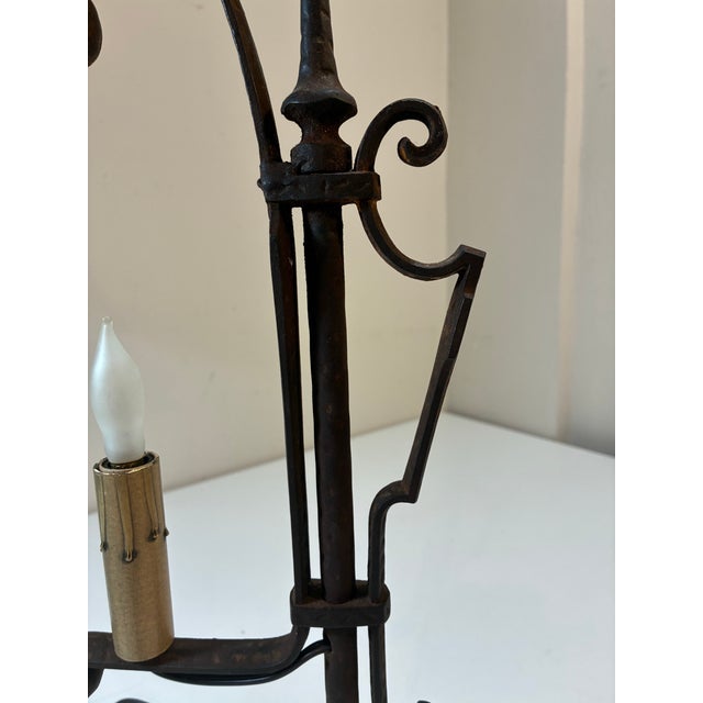 Metal Antique Hand-Forged Wrought Iron Lamp – Gothic Revival, Spanish Mission, Arts & Crafts Style For Sale - Image 7 of 12