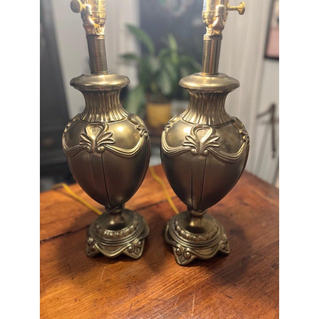 Brass Early 21st Century Stiffel Brass Neoclassical Urn Table Lamps - a Pair For Sale - Image 8 of 10