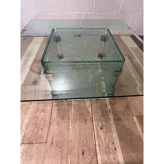 Pace 1970's Postmodern Etched Glass & Brass Coffee Table, Sculptural Botanical Base For Sale - Image 4 of 9