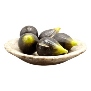 Vintage Marble Bowl With Decorative Alabaster Fig Stone Fruit For Sale