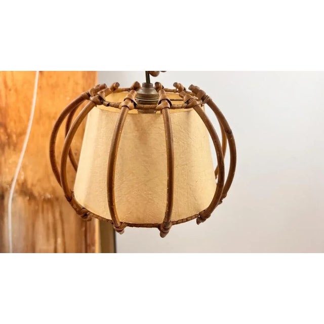 Wood French Sculptural Wicker and Paper Pendant Light, 1960s For Sale - Image 7 of 12