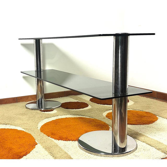 Console Table in Chromed Steel with Smoked Glass, 1970s For Sale - Image 10 of 15