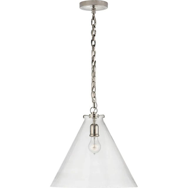 Transitional Thomas O'Brien for Visual Comfort Signature Katie Conical Pendant in Polished Nickel with Clear Glass For Sale - Image 3 of 4