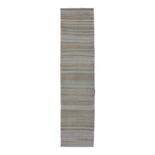 Striped Vintage Turkish Flat-Weave Runner With Minimalist & Modern Stripe Design For Sale