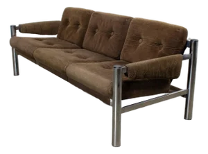 Late 20th Century Modern James David Sling Sofa W/Brown Wide Wale Corduroy Chrome Frame