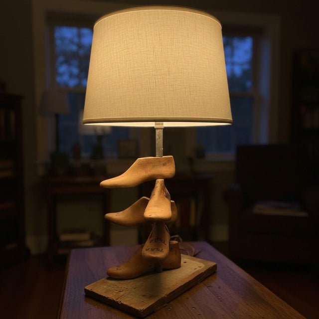Vintage Folk Art Shoe Last Lamp-Industrial-Rustic-Cobbler Wood-Primitive-Salvage For Sale - Image 4 of 12