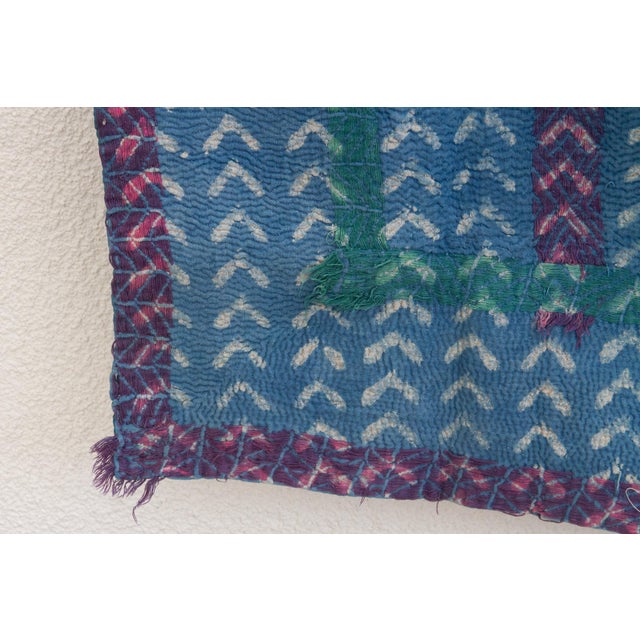 1960s Chevron Stripe Vintage Indigo Printed Throw For Sale - Image 5 of 7