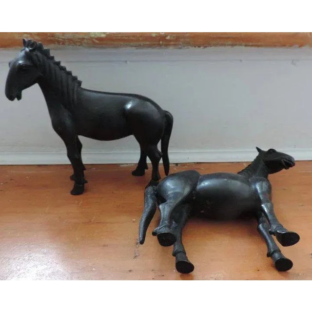 Chinese Patinated Bronze Models of Horses on Fitted Wood Stands - A Pair For Sale - Image 9 of 11