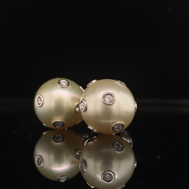 2010s Diamond South Sea Pearl Earring 14 Karat Certified For Sale - Image 5 of 13