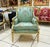 French French Louis XV Bergère Wing Chair – Blue-Green Designer Damask With Gold Details For Sale - Image 3 of 8