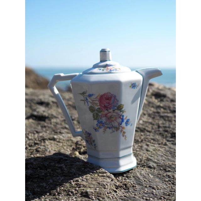 1930s French Limoges Art Deco and Pastoral Style Floral and Angular Coffee Pot For Sale - Image 10 of 13