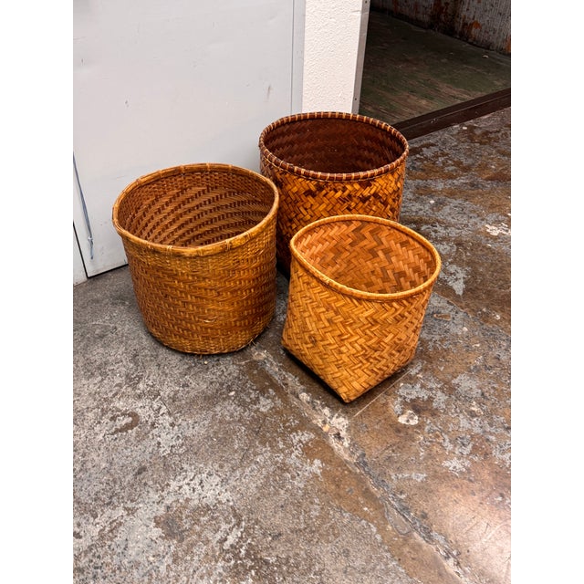 Vintage Handwoven Wicker Baskets, Set of Three For Sale In San Francisco - Image 6 of 12