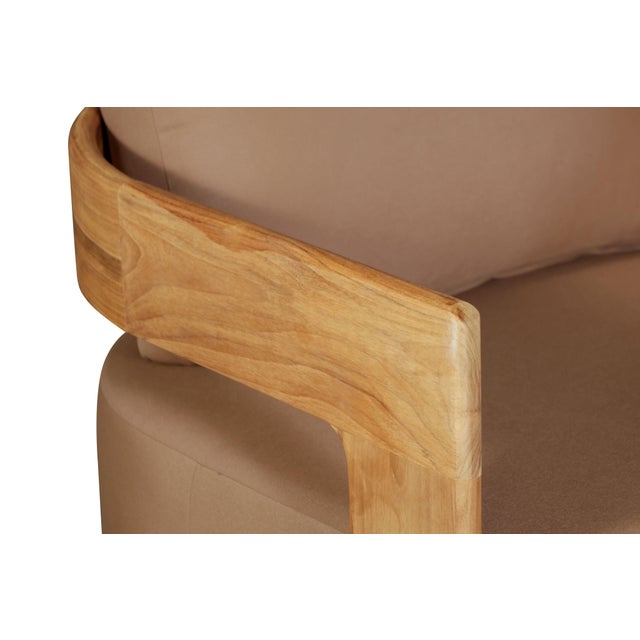2020s Eclipse Outdoor Solid Teak Wood Revolving Chair - Light Brown Fabric For Sale - Image 5 of 12